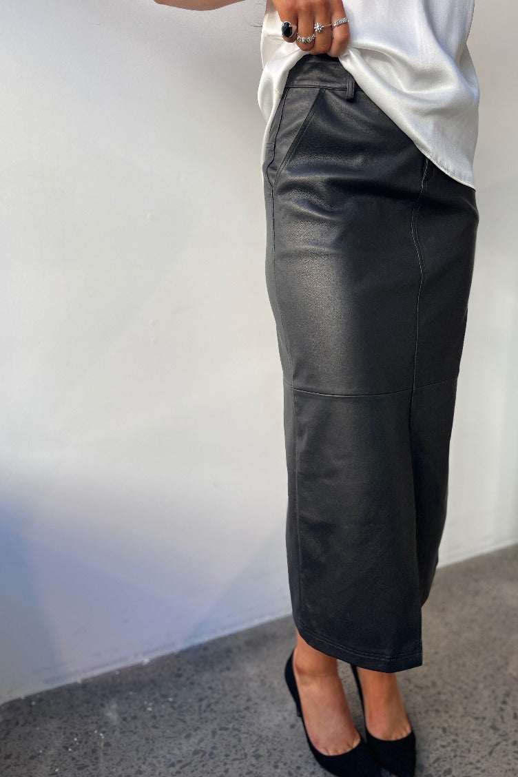 October Reign Leather Midi Skirt - Black