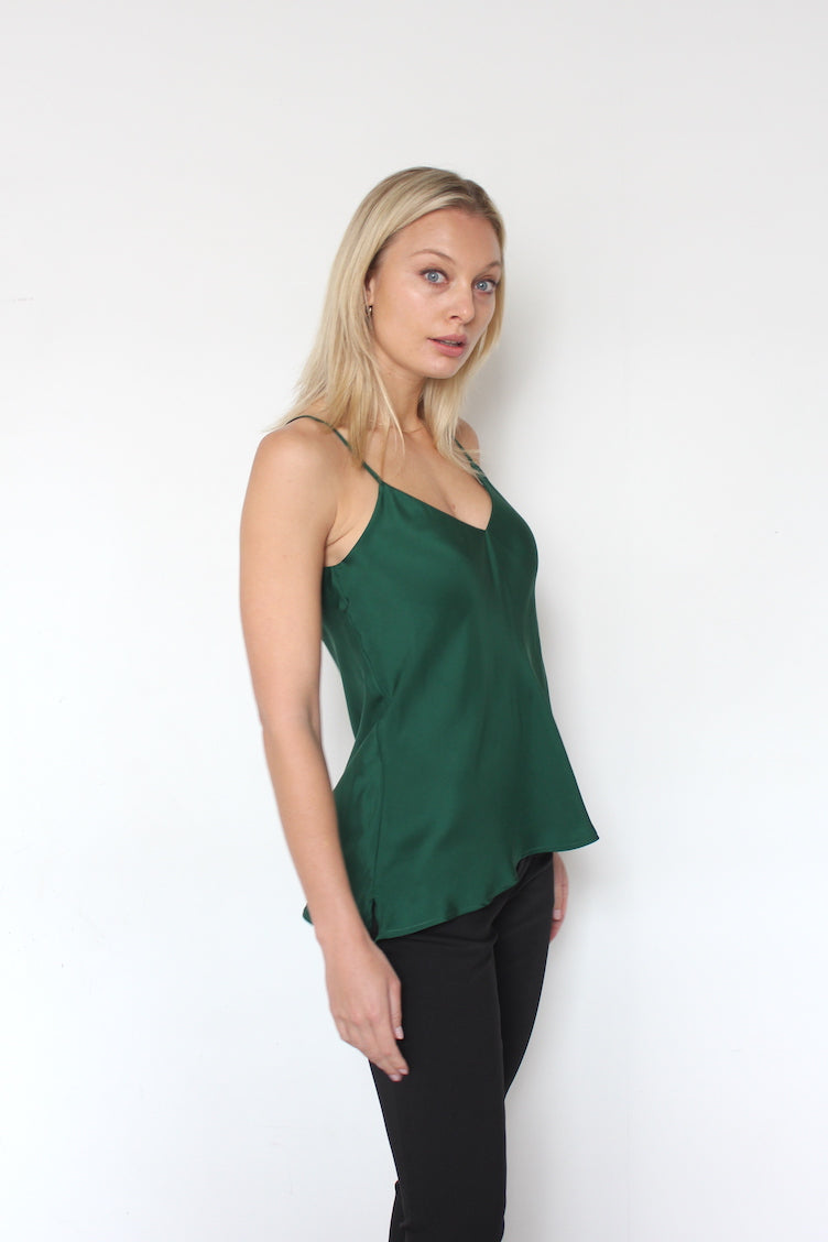 Street chic camisole - Emerald green - 100% silk and lace