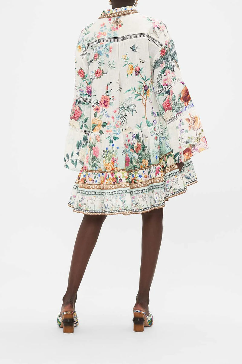 Camilla Tiered Dress With Lace Trim At Yoke - Plumes And Parterres