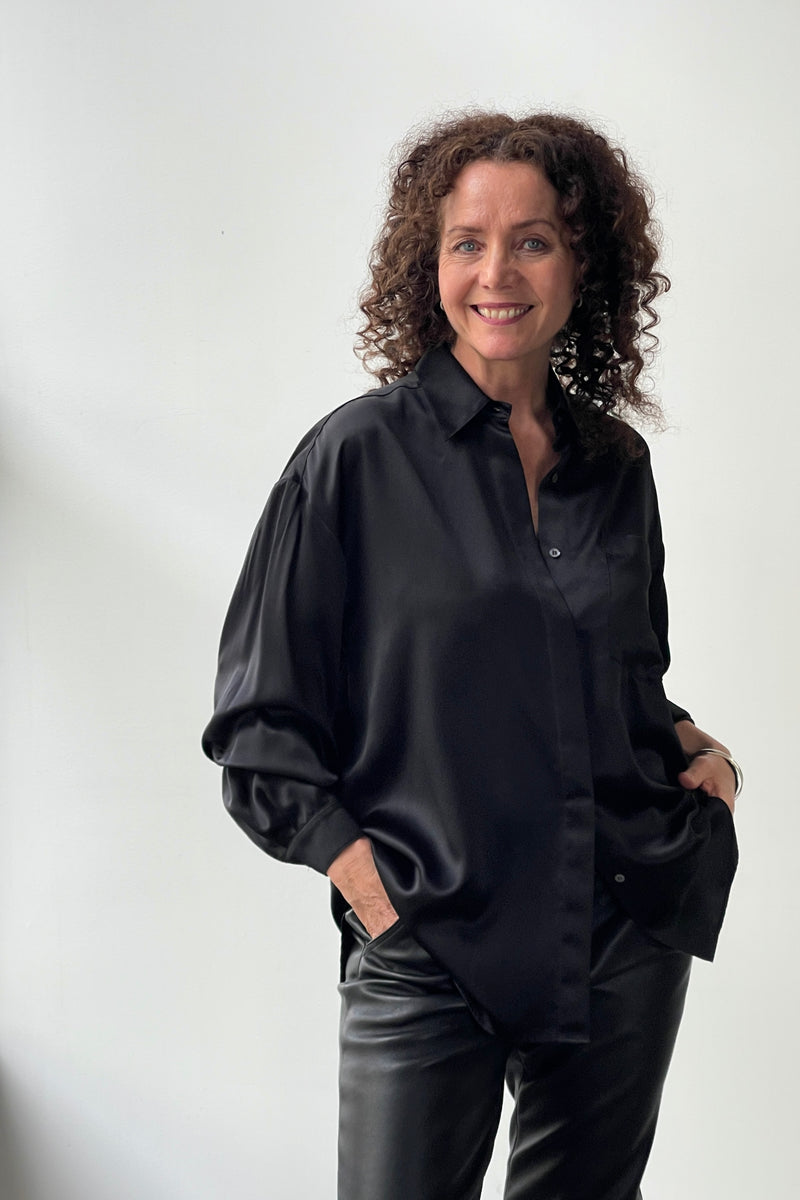 October Reign Luxe Oversized Silk Shirt - Black