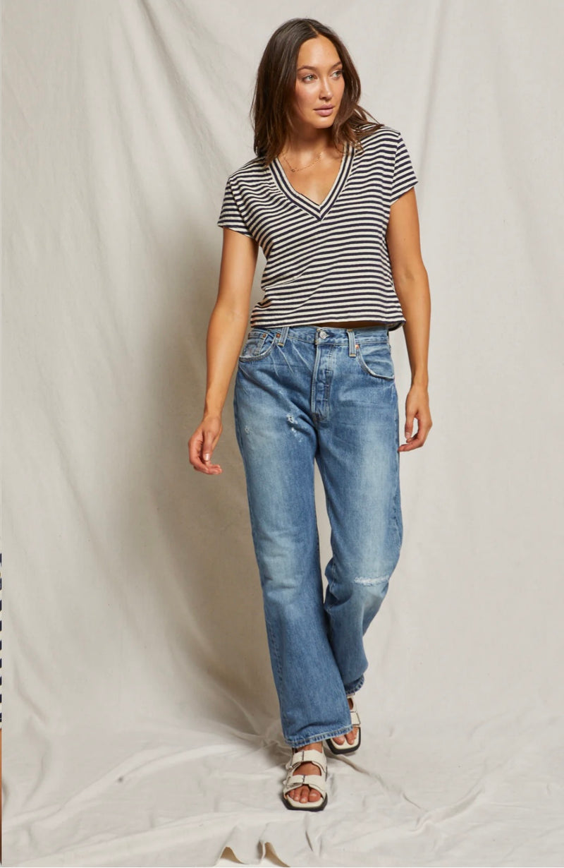 Perfect White Tee Alanis V Neck - Navy Stripe