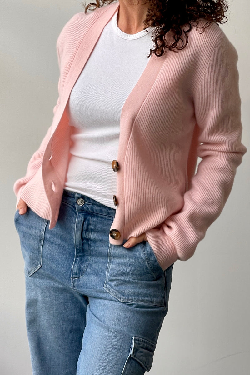 October Reign Atlas Cashmere Cardigan - Rose Quartz