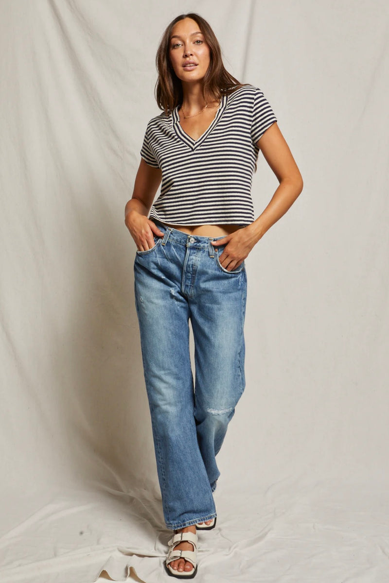 Perfect White Tee Alanis V Neck - Navy Stripe