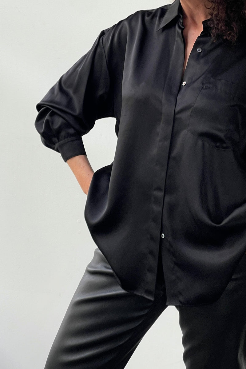 October Reign Luxe Oversized Silk Shirt - Black