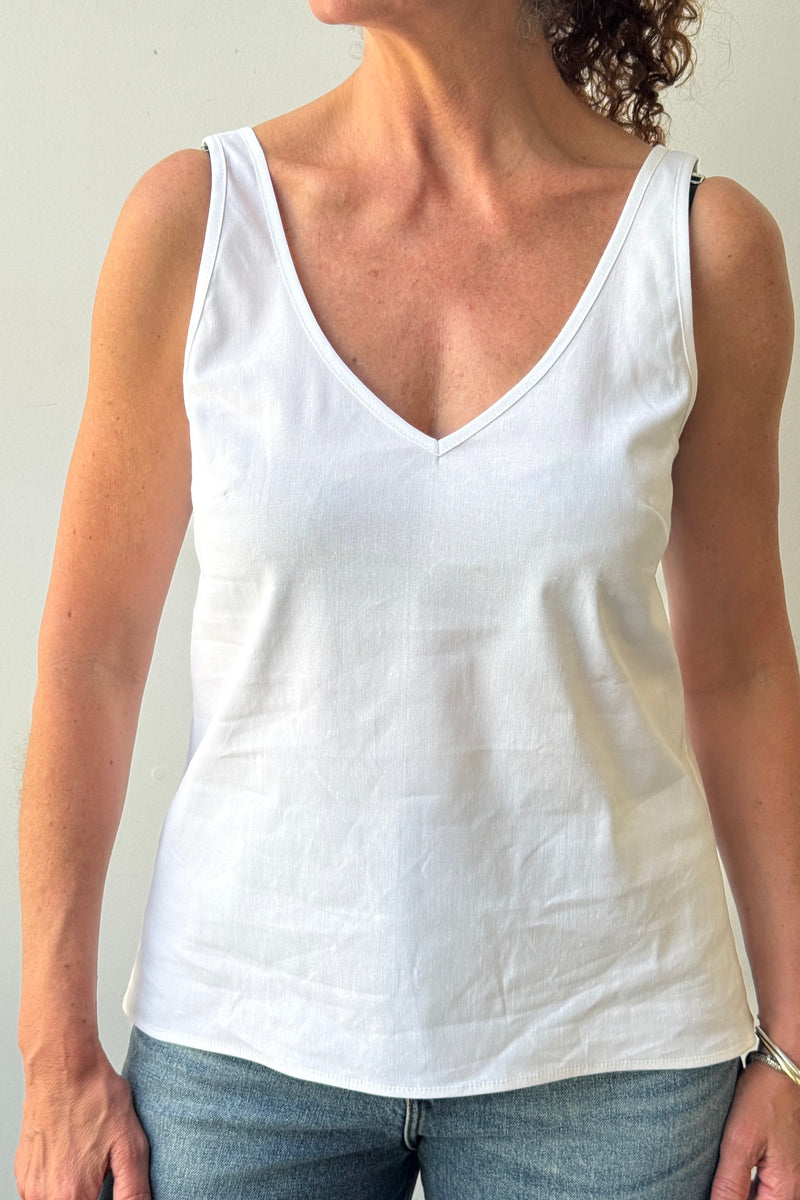 October Reign Essential V-Neck Camisole - White Linen