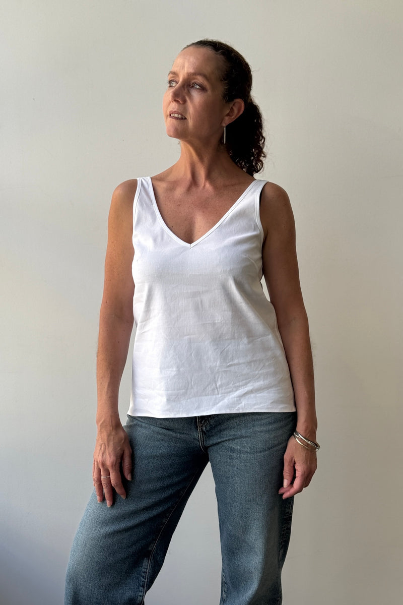 October Reign Essential V-Neck Camisole - White Linen