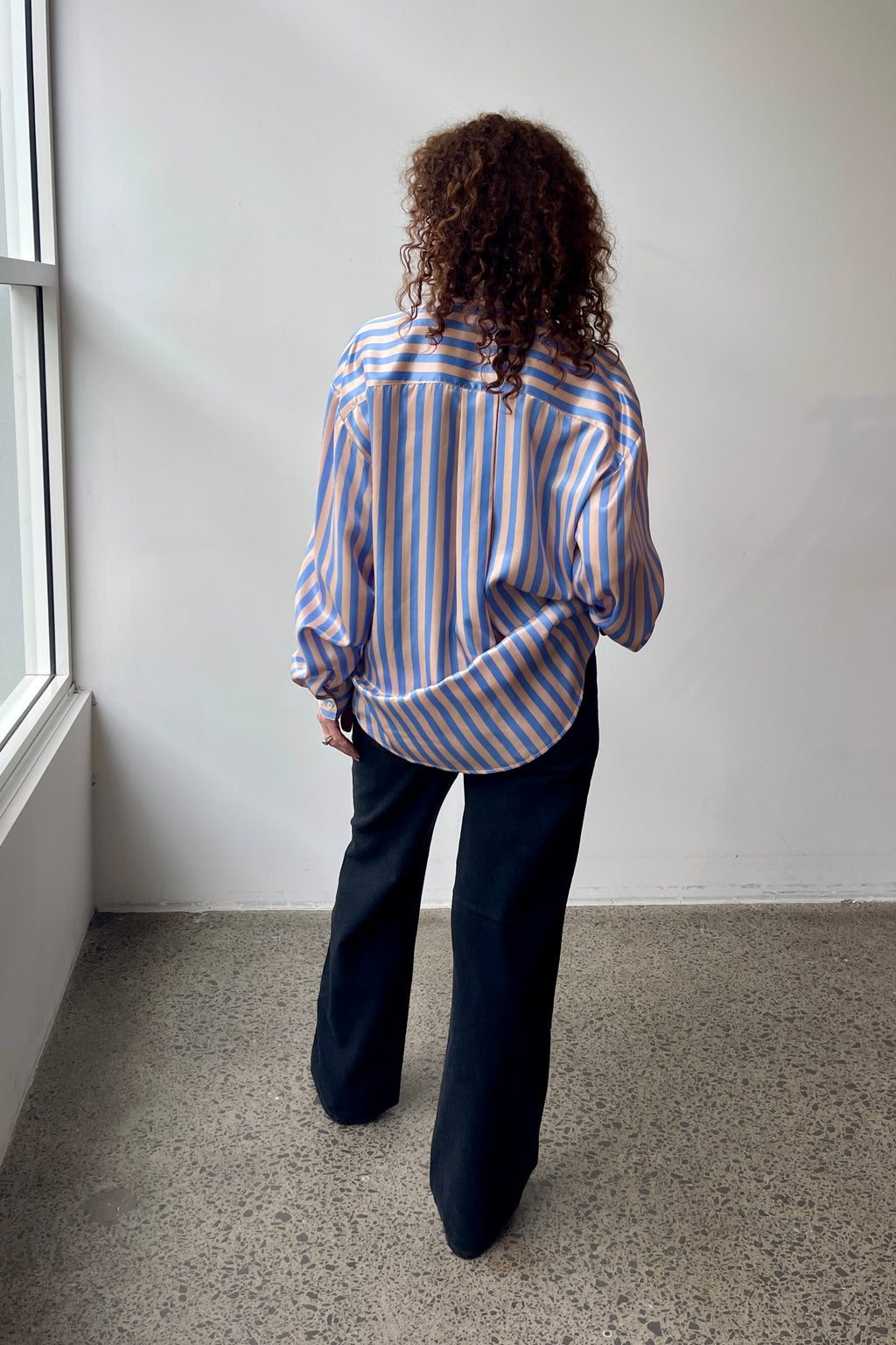 October Reign Oversized Silk Shirt - Striped Sky