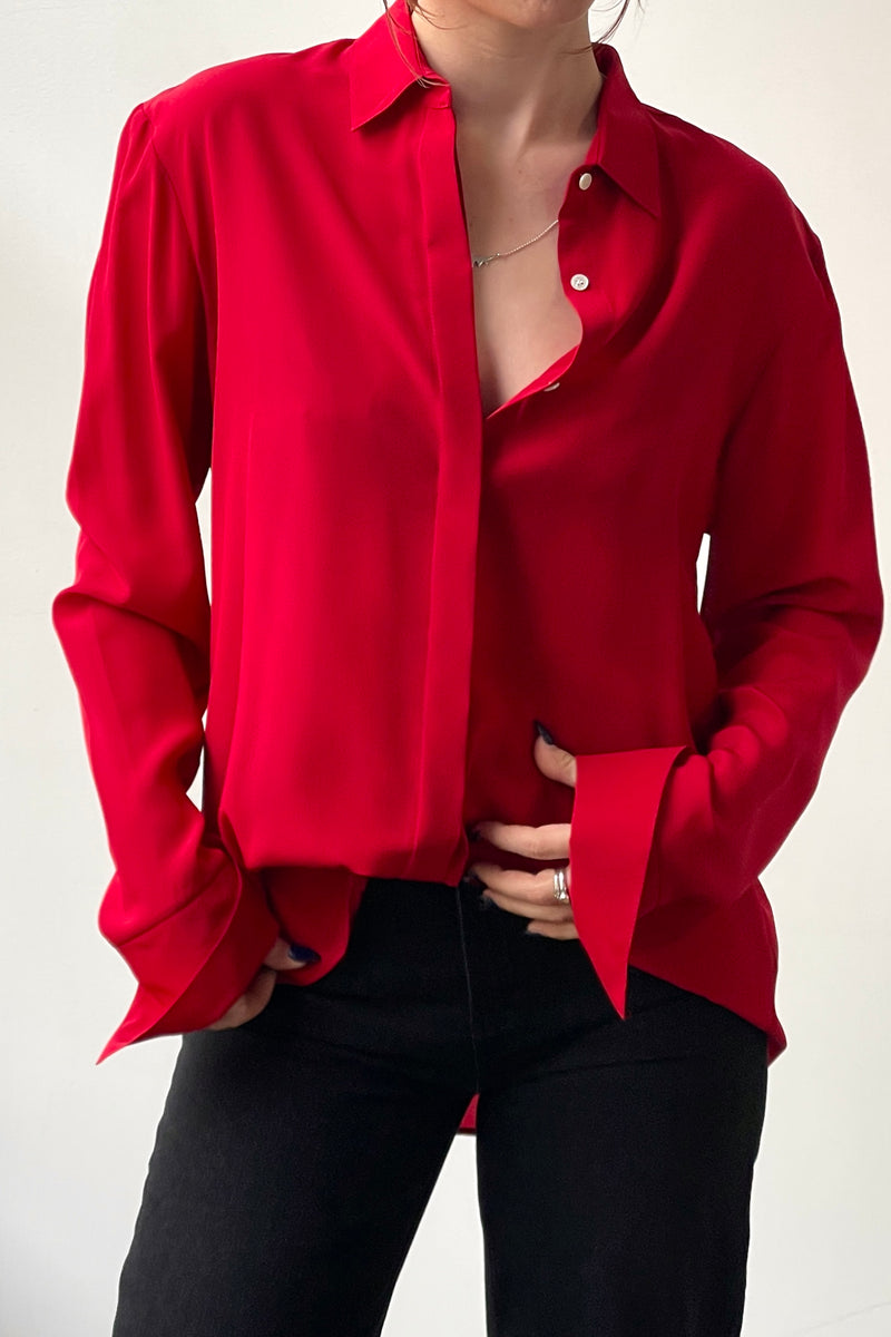 October Silk October Reign Essential Silk Shirt - Lipstick