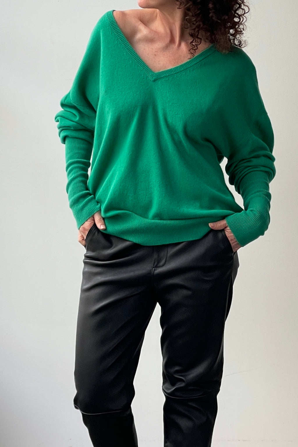 October Reign Double-V Cashmere Sweater - Pepper Green