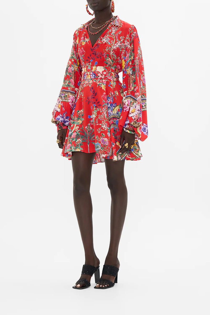 Camilla High Neck Blouson Sleeve Mini Dress - The Summer Palace