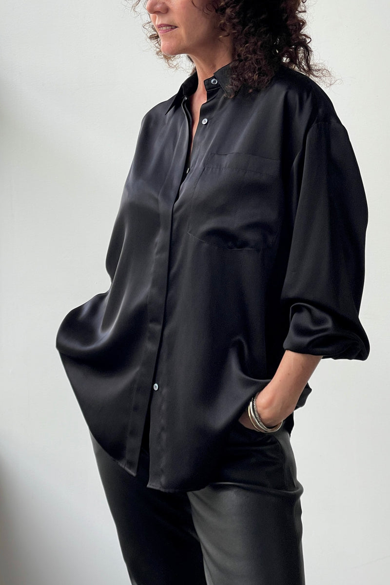 October Reign Luxe Oversized Silk Shirt - Black