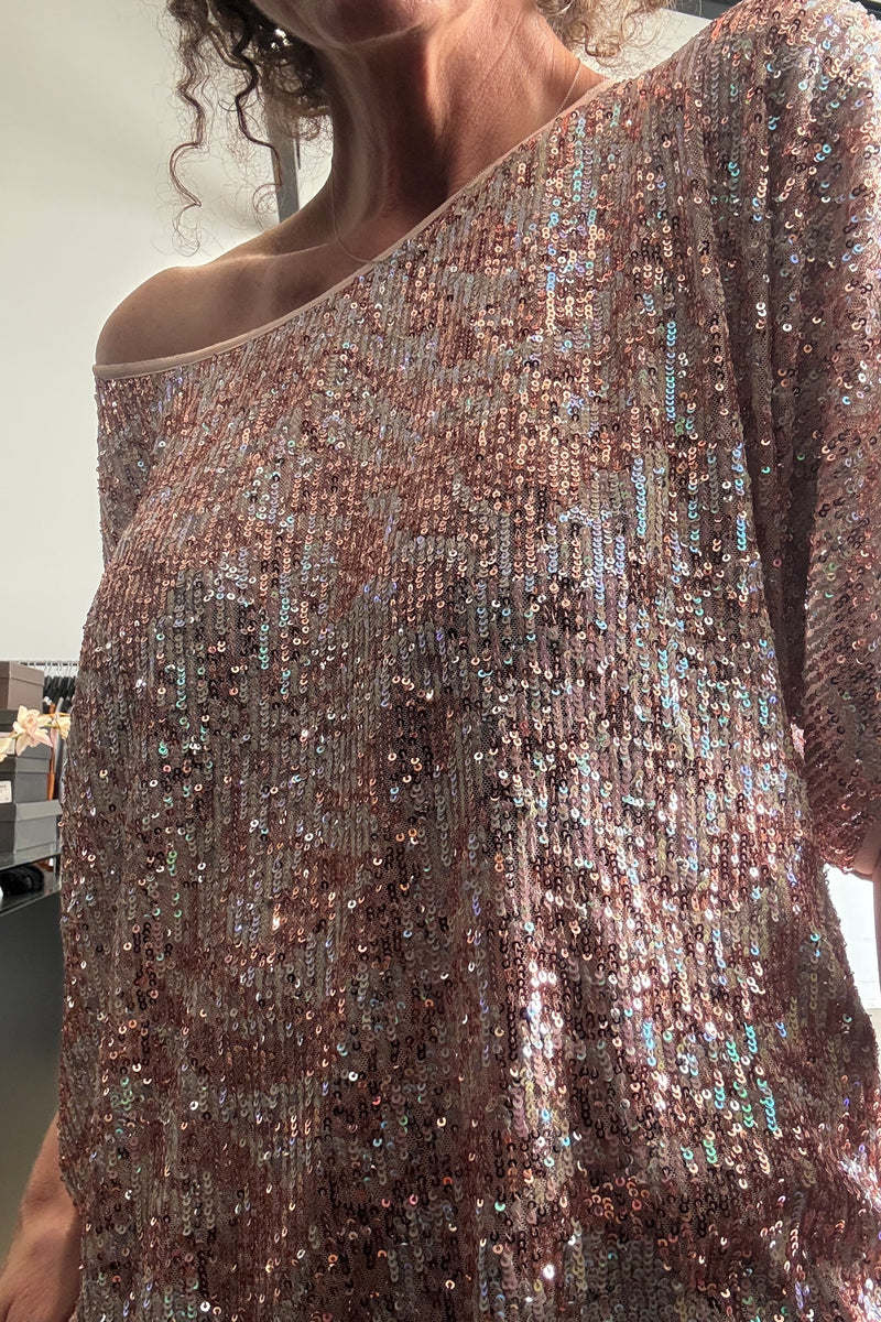 October Reign Sequin Essential Tee - Rose