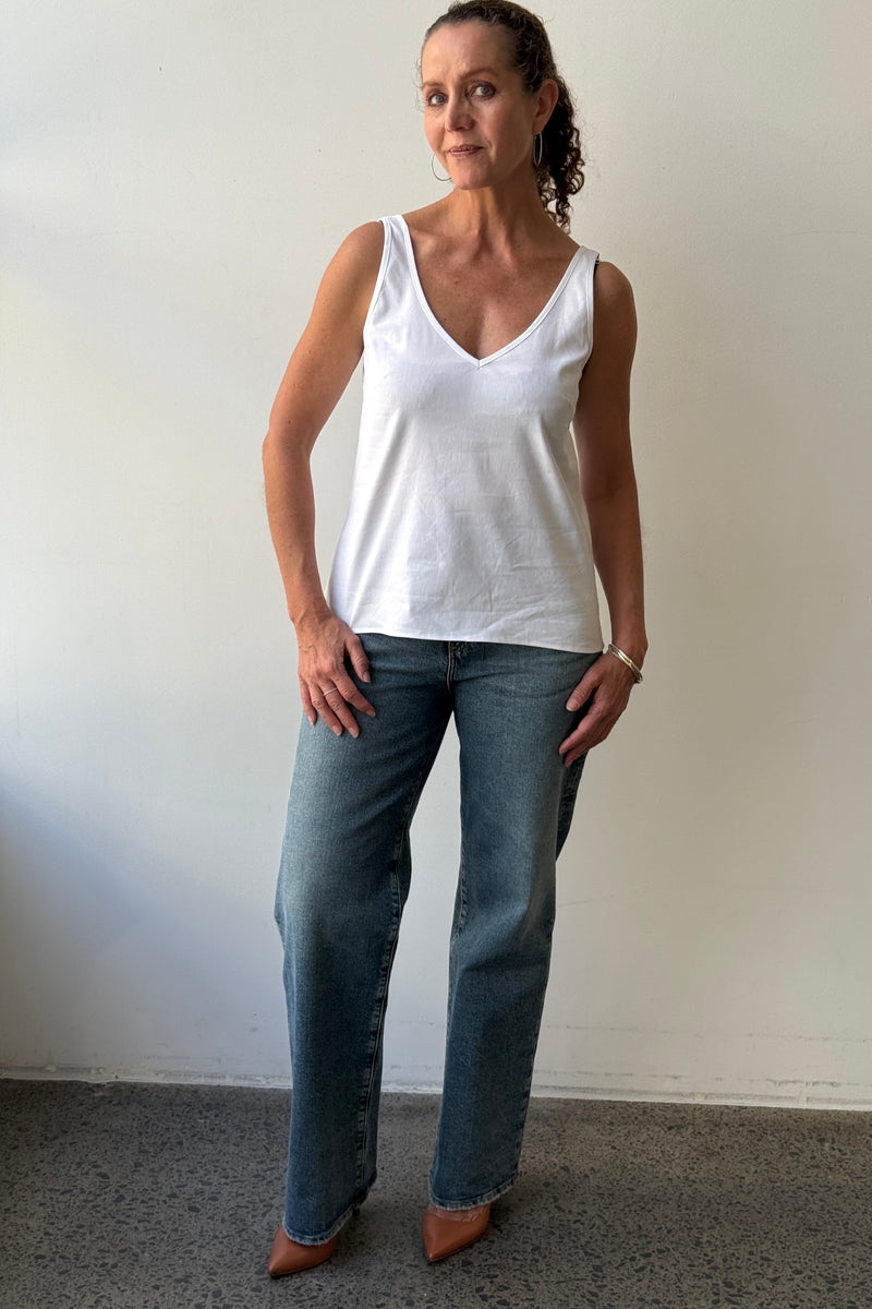 October Reign Essential V-Neck Camisole - White Linen