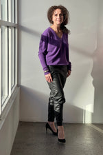 October Reign Double V Neck Cashmere Sweater - Royal Purple