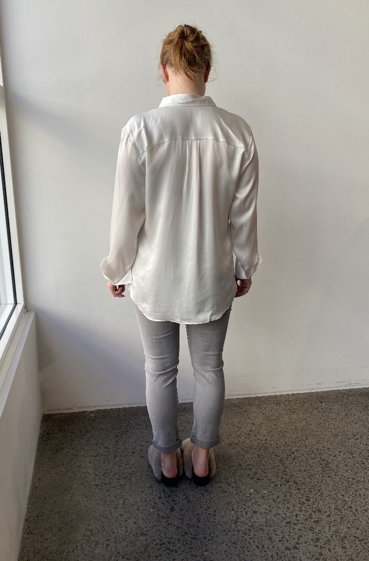 October Reign Essential Luxe Silk Shirt - White
