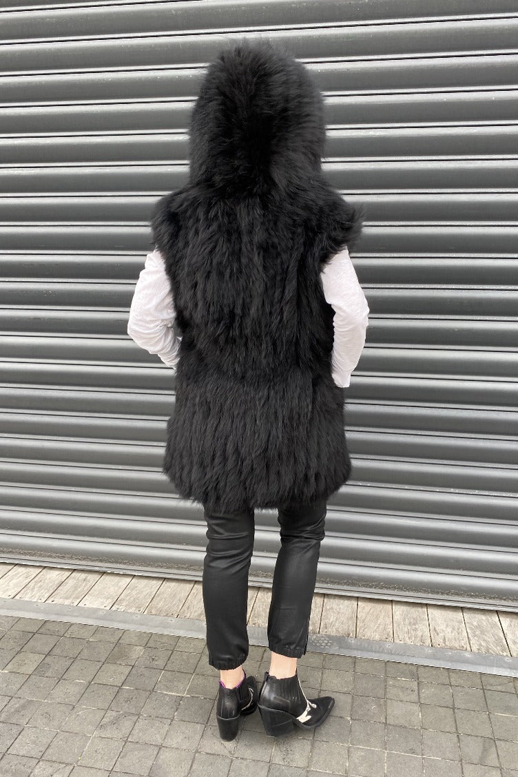 October Reign Wanderer Long Fur Vest - Black