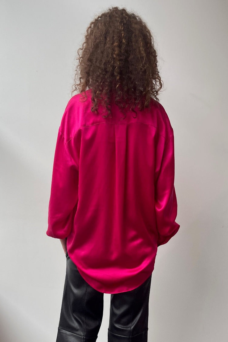 October Reign Luxe Oversized Silk Shirt - Magenta