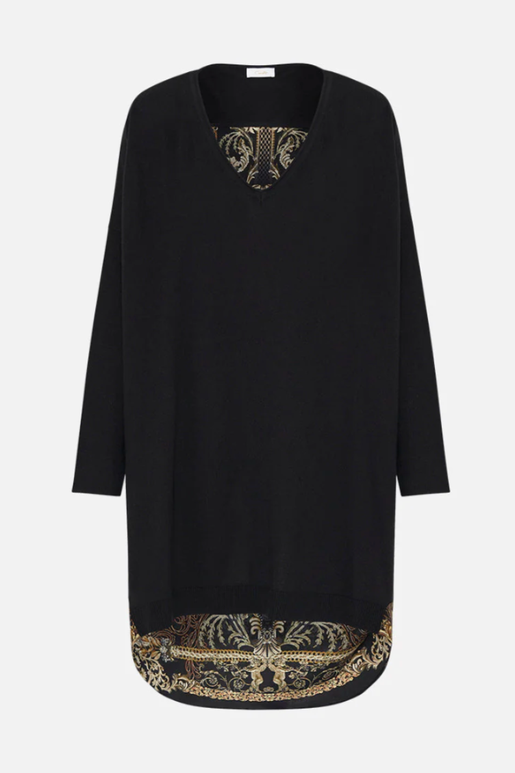 Camilla V Neck Jumper With Print Back - The Night Is Noir